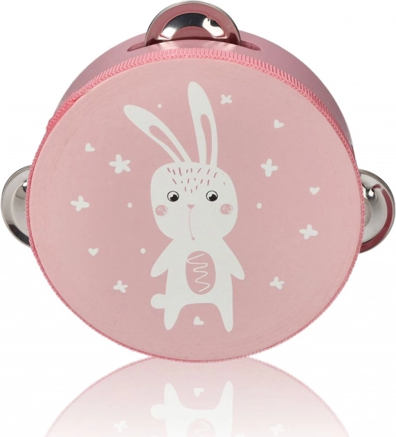 Pandereta infantil rosa con conejito 13 cm