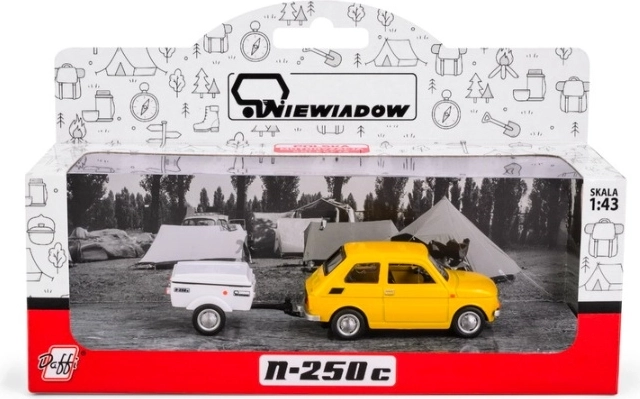 Fiat 126p con remolque corto amarillo Niewiad K-612