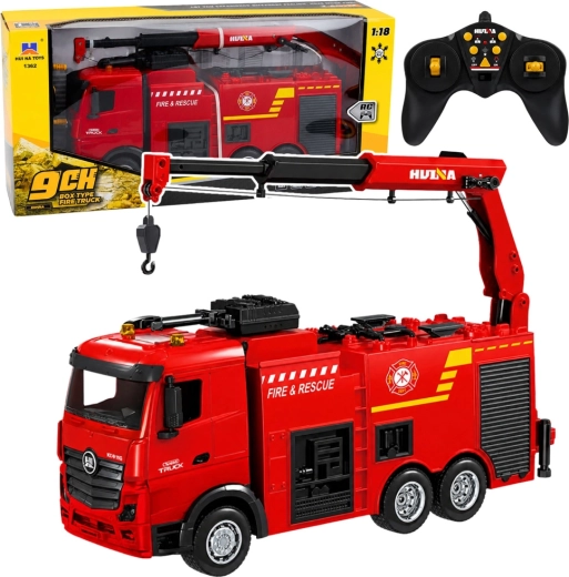 Camión de bomberos RC Huina con grúa y cañón de agua 1:18