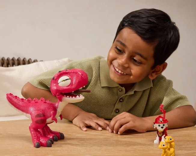 Dinosaurio interactivo Rhubarb: rugido, ojos parpadeantes y sonidos de movimiento