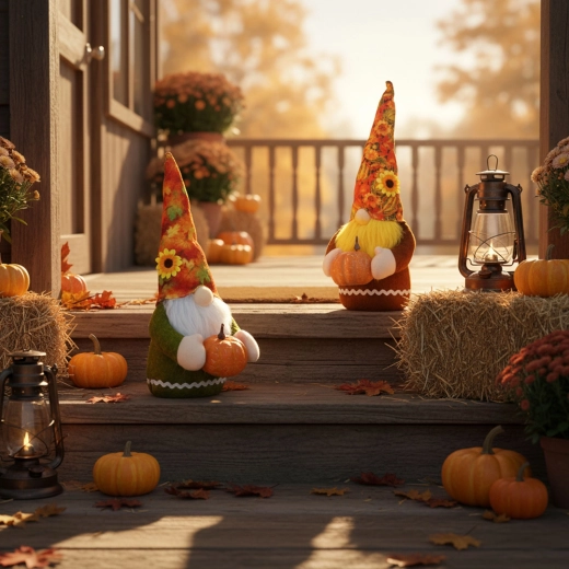 Decoración de otoño – duende con calabaza, 35 × 13 × 13 cm - 1 unidad