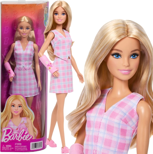 Barbie Fashionistas muñeca con cuadro rosa y férula rosa en la mano