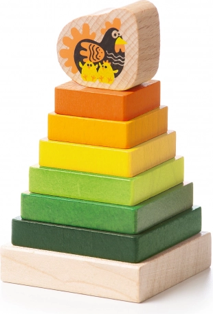 Pirámide de madera de colores con gallinita CUBIKA – 8 piezas