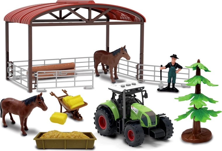 Set de juego con tractor y corral para caballos
