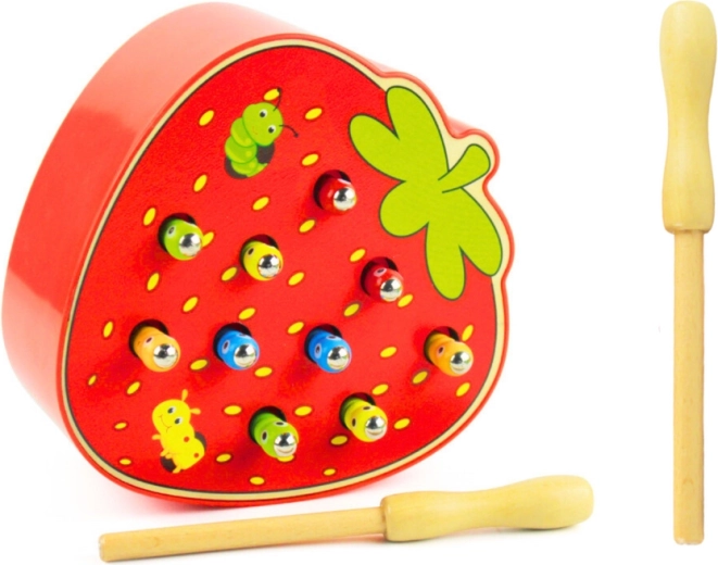 Juego de madera para atrapar gusanos - Fresa roja