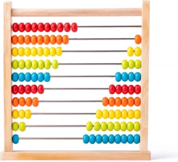 Ábaco de madera con cuentas de colores