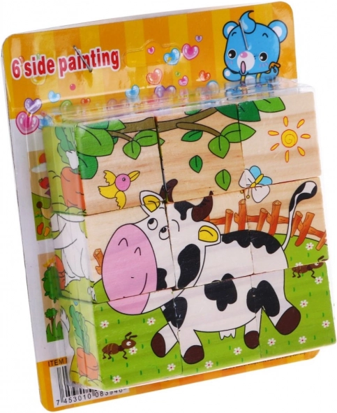 Cubos de madera tipo puzzle para niños 18m+ – animales, 6 imágenes