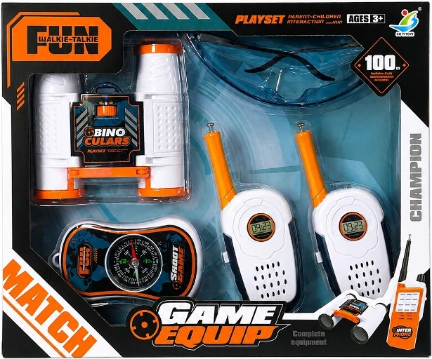 Kit de pequeño explorador con walkie-talkies, prismáticos y brújula
