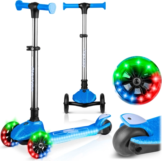 Patinete infantil de equilibrio de tres ruedas con LED luminosos Ricokids Jelly – azul