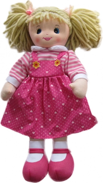 Muñeca de tela de 30 cm con vestido rosa oscuro