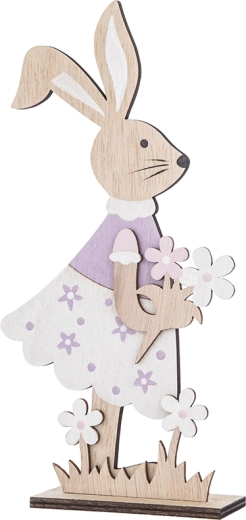 Figura decorativa de madera de un conejo con flores 20,5 cm