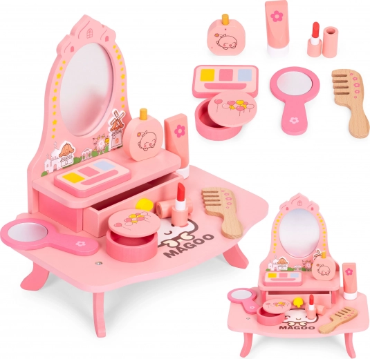 Tocador de madera para niños con espejo y cajón, 7 accesorios ECOTOYS