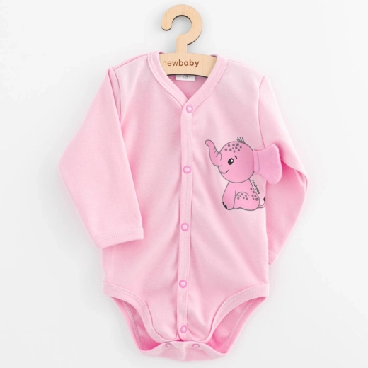 Body infantil cruzado con cierre completo y manga larga NEW BABY Happy Elephant rosa