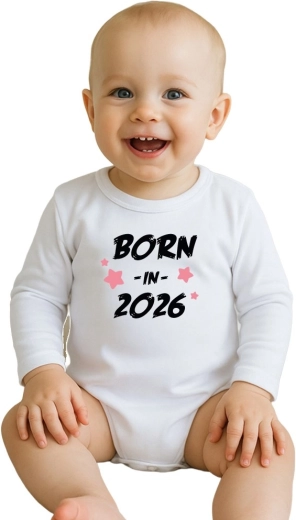 Body infantil de algodón con estampado New Baby Born in 2026, rosa, manga larga