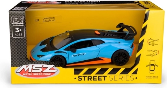Modelo de coche MSZ Lamborghini Huracán STO azul a escala 1:24