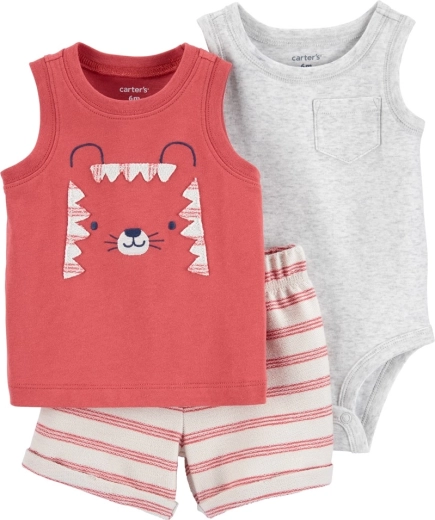 CARTER'S set de 3 piezas: body sin mangas, camiseta y shorts Grey Cars para niño – Talla 12 m