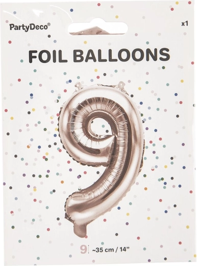 Globo de foil número 9 rosa perlado 35 cm