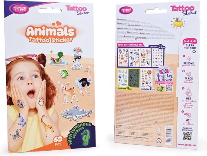 Set de tatuajes temporales de animales – 69 unidades