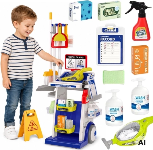 Carrito de limpieza infantil Woopie con aspiradora y accesorios XXL (22 piezas)