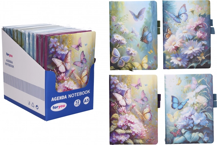 Cuaderno rayado con motivo de mariposas, 14 × 21 cm, 80 páginas