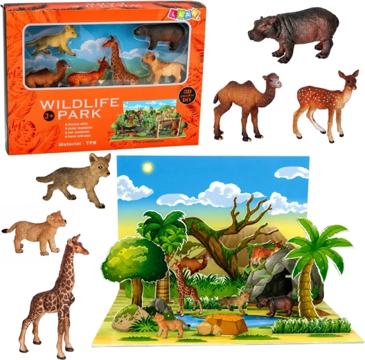 Set de figuras de animales salvajes con parque 3D