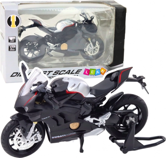 Motocicleta deportiva metálica 1:12 con luces y sonidos – negra V4