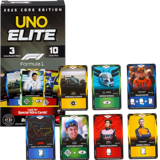 Juegos de cartas UNO Elite Formula 1 2025 – paquete de refuerzo Booster Pack