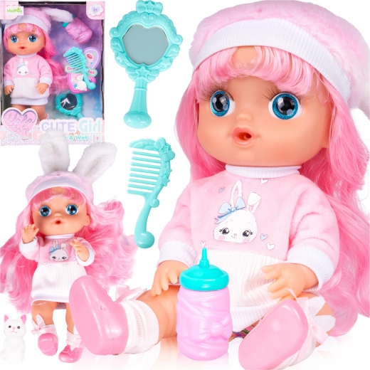Muñeca de 30 cm que bebe y hace pipí con accesorios