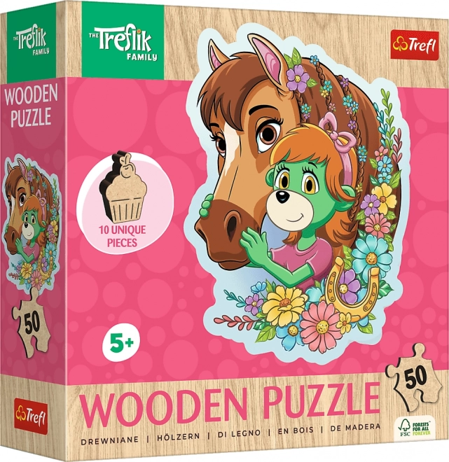 Puzzle de madera con piezas de contorno TREFLÍCI – familia feliz, 50 piezas