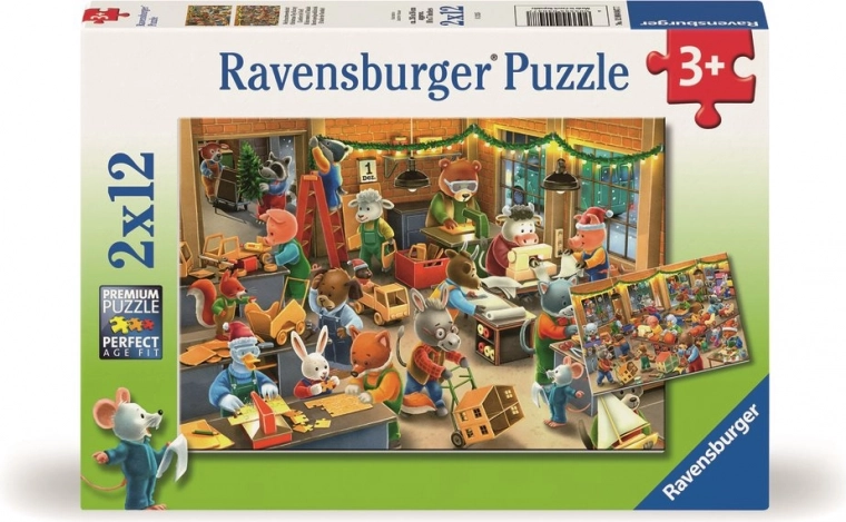 Puzzle Ravensburger Magia navideña en la fábrica de juguetes 2x12 piezas