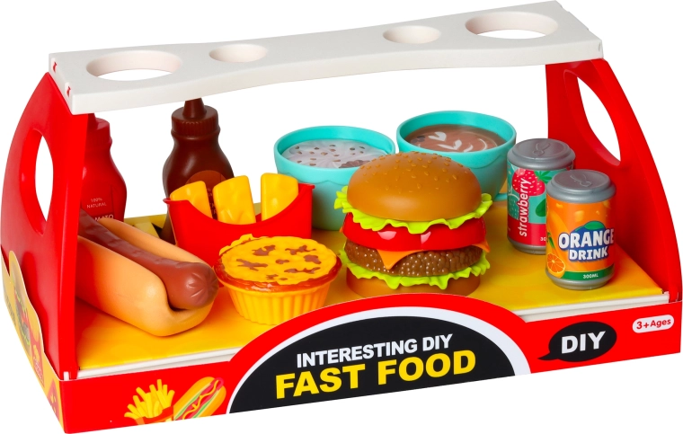 Set de comida rápida para niños: hamburguesa y hot dog con accesorios