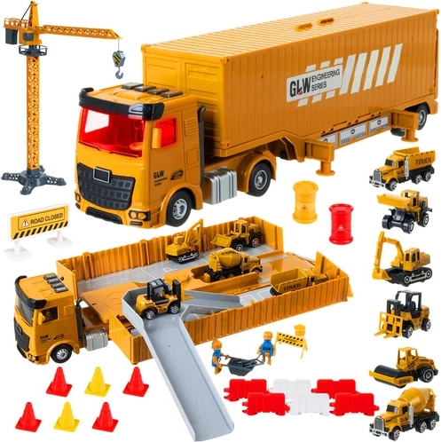 Camión de construcción con grúa y accesorios – gran set TIR para niños