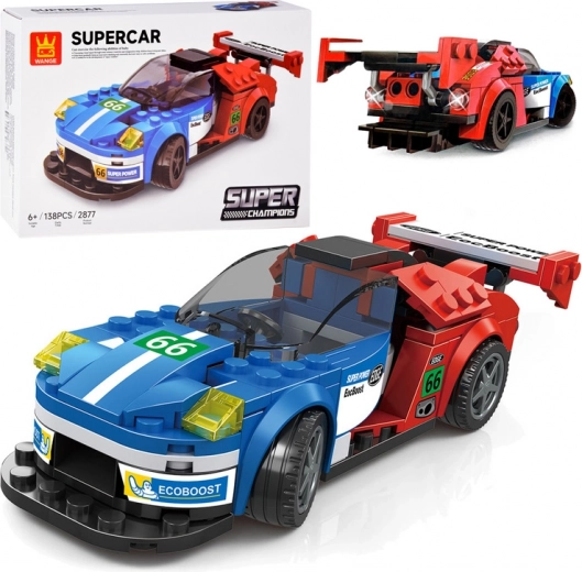 Kit de construcción técnico coche deportivo azul‑rojo 138 piezas