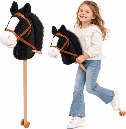 Hobby Horse caballo blanco y negro sobre palo con ruedas y sonido de galope, 100 cm
