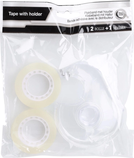 Cinta adhesiva 18 mm × 30 m con dispensador, transparente, set de 2 uds.