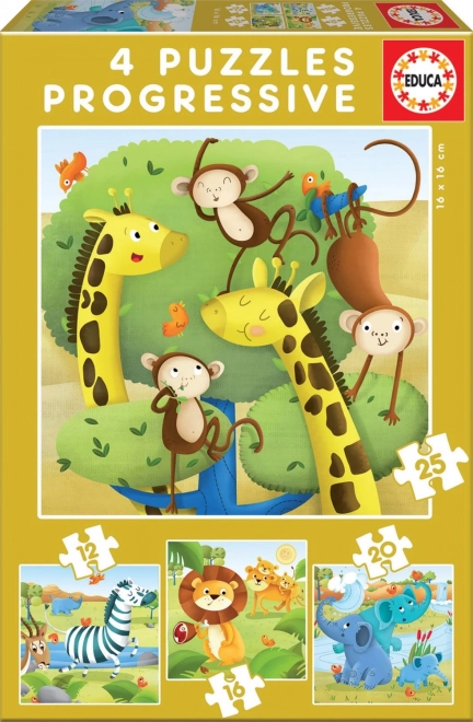 Puzzle Educa Animales salvajes 4 en 1 (12–25 piezas)