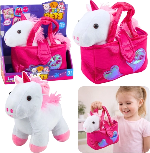 Unicornio de peluche en bolso blanco 25 cm
