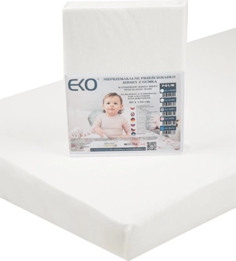 Sábana bajera impermeable EKO de jersey con goma blanca 120 × 60 cm