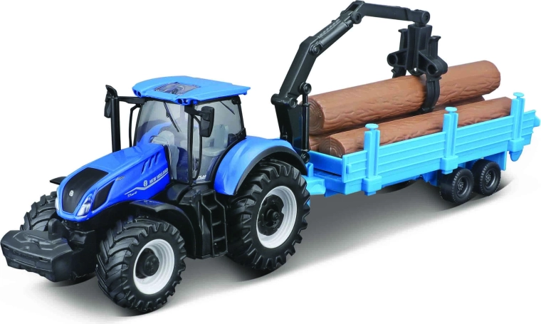 Set de granja: tractor New Holland T7.315 HD con 3 remolques, 10 cm