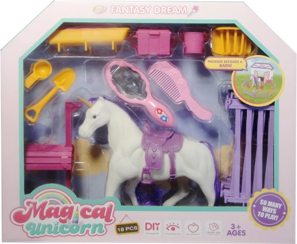 Unicornio flocado con accesorios para muñecas