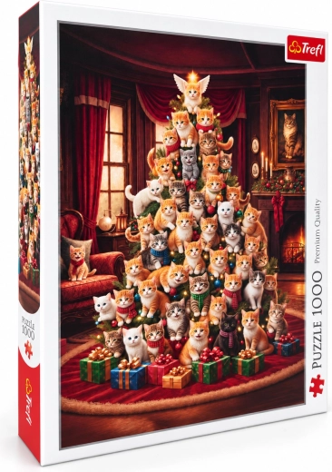 Puzzle Trefl árbol de Navidad con gatos, 1000 piezas