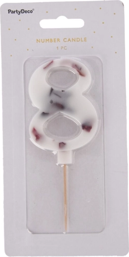 Vela para tarta número 8 blanca con motivo de flor