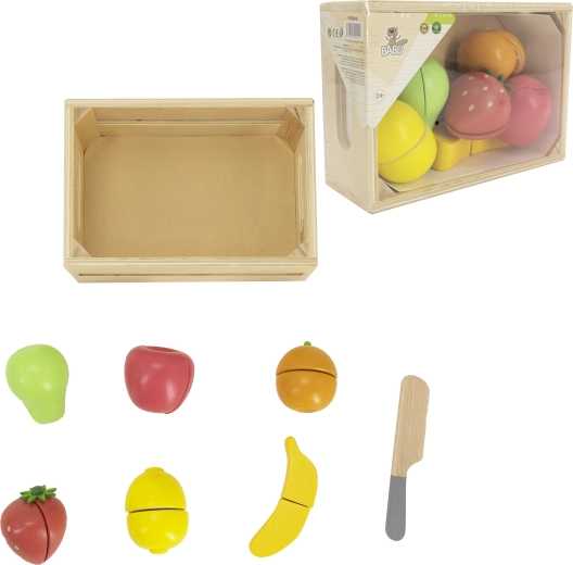 Babu fruta de madera para cortar en caja