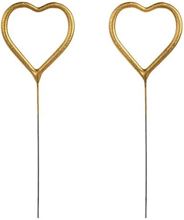 Bengalas doradas con forma de corazón de 16,5 cm - 2 unidades