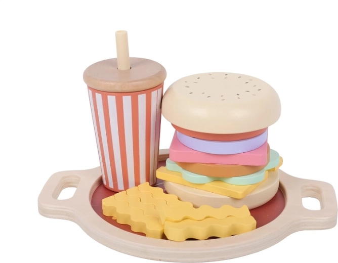 2Kids Toys ensartable de madera de comida rápida (hamburguesa, patatas fritas y bebida)