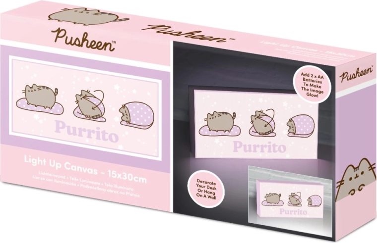 Cuadro luminoso Pusheen 15 × 30 cm – fondo rosa Purrito