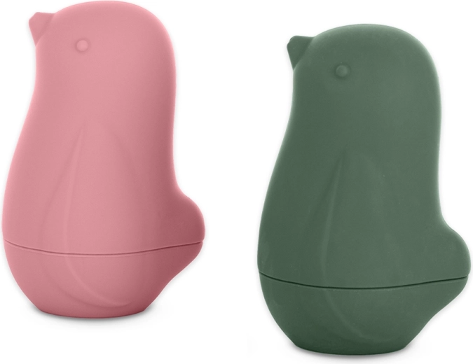 Juguetes de silicona para el agua Petite&Mars Love birds ochre green 6m+