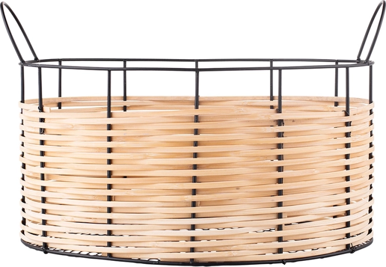 Cesta de almacenamiento de metal con trenzado natural 40 × 26,5 × 24,5 cm