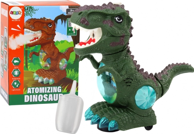 Dinosaurio verde bailarín con sensor de obstáculos y efectos de luz