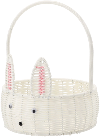 Cesta redonda de plástico de 25 cm con motivo de conejito – blanca, decoración de Pascua